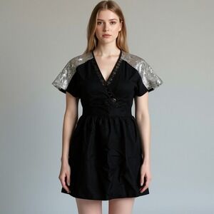 Lost April Tunic Top Womens S Black Illusion Lace Sequin Silk Blend Scandi Artsy